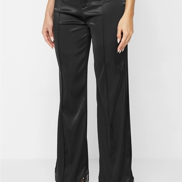 Maniére de Voir - Black Satin Trousers Pants with Beaded Fringe - Picture 4 of 7